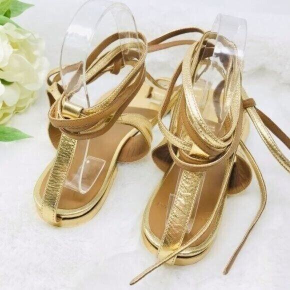 Laurence Bras Sandals Gold Wrap Gladiator Around Leather Single Toe, 7 NEW - Picture 5 of 10